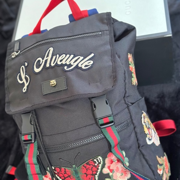 Gucci Butterfly Tiger Floral Embroidery L’ aveugle Par Amour Techpack Backpack - Picture 7 of 13